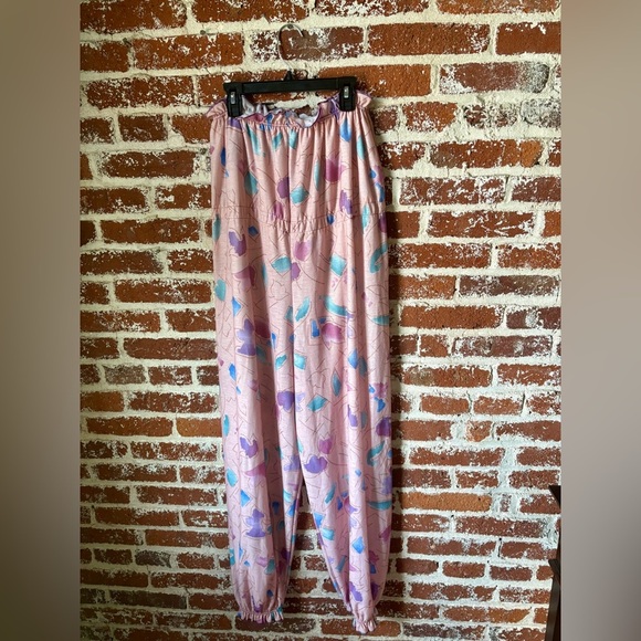 Vintage 80s lightweight strapless pink abstract floral jumpsuit - Picture 10 of 10